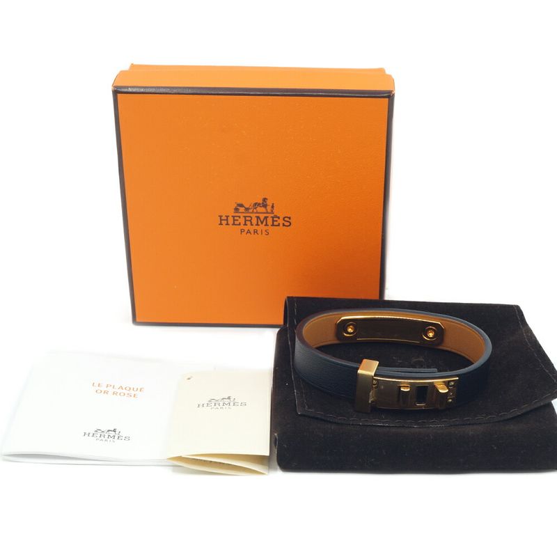 Hermes Asdoucle Bracelet Leather Black Gold T2