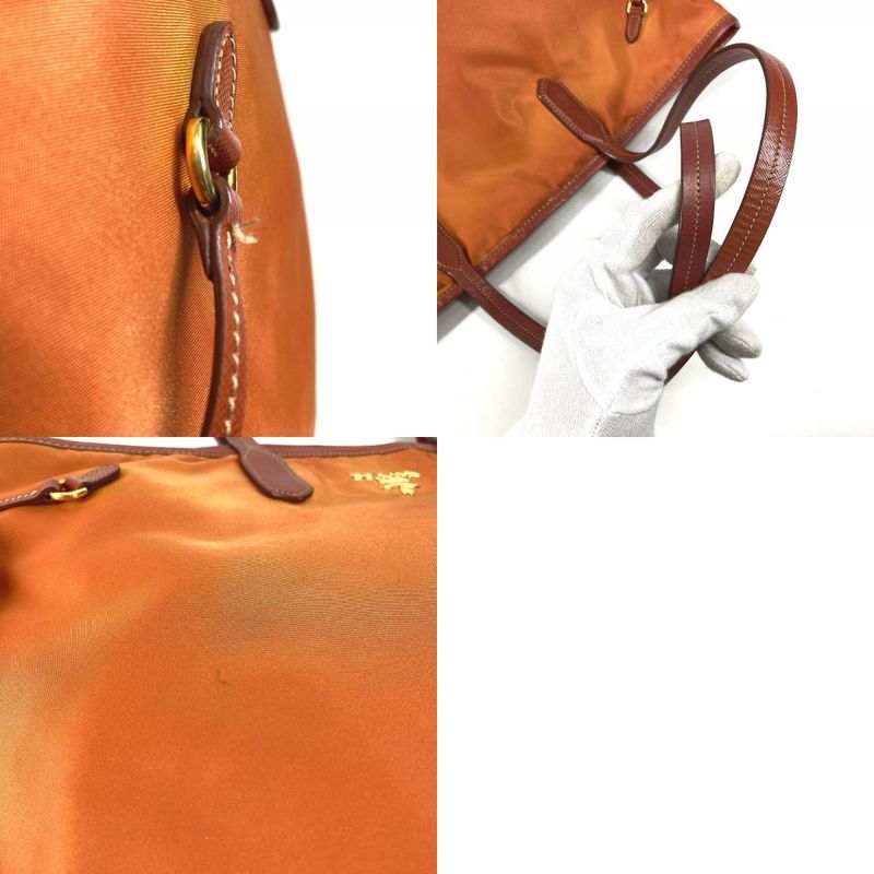 Prada Shoulder Bag Triangle Logo Leather Nylon Orange