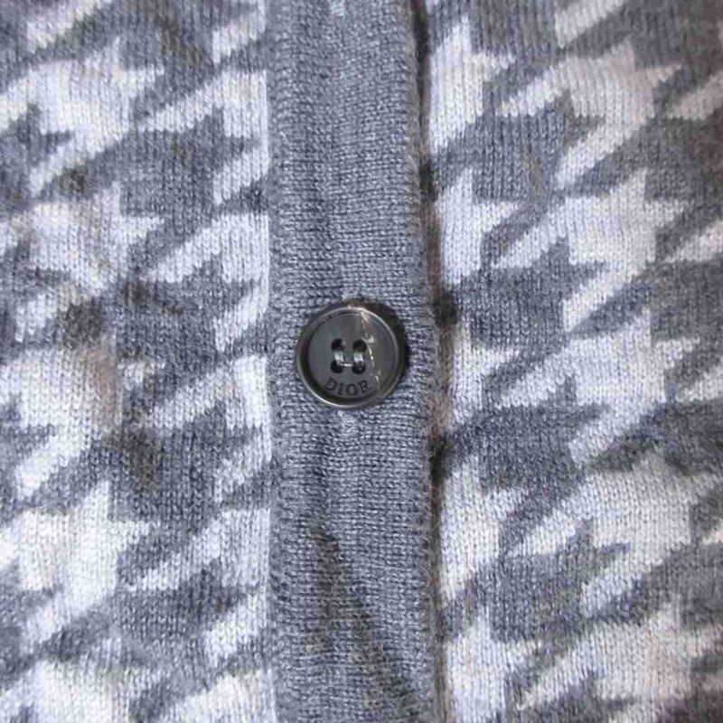 Dior Cardigan Wool Crew Neck Logo Houndstooth 12 Gray