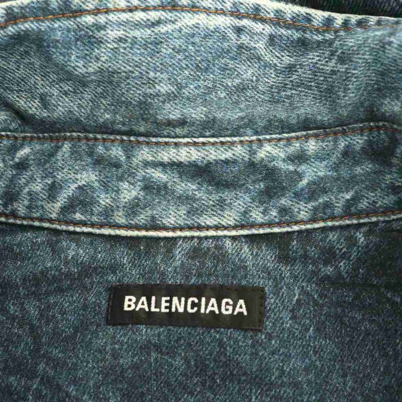 Balenciaga Transfer Print Long Sleeve Denim Shirt S Indigo CX