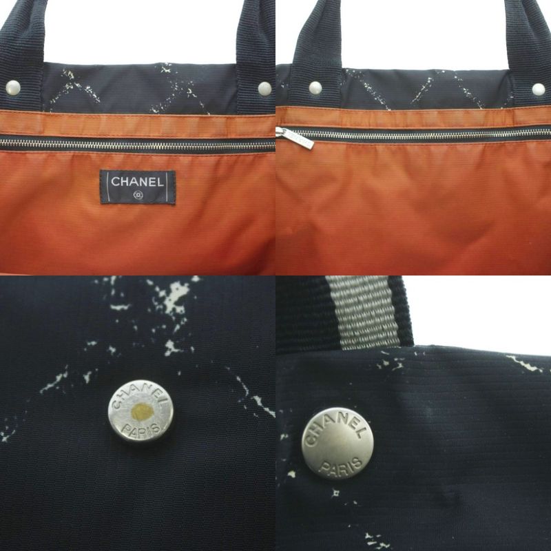 Chanel Travel Line Tote Nylon Black Plaid Pattern RI