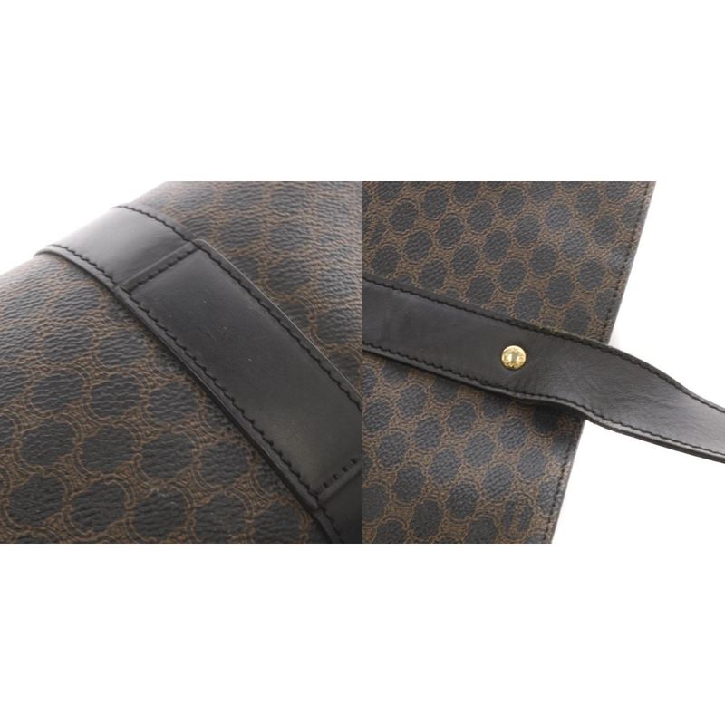 Celine Macadam Pattern Tote Shoulder Bag Leather Brown Black