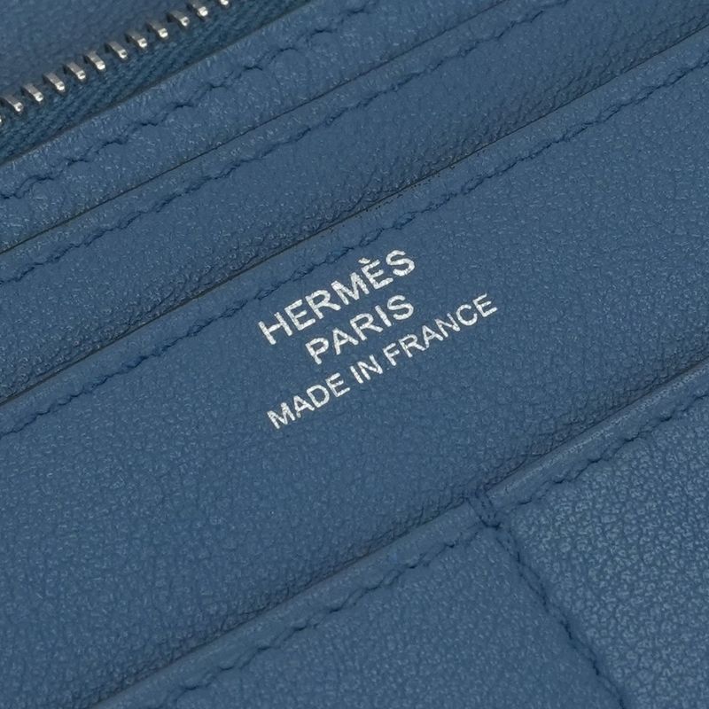 Hermes Dogon GM Duo Wallet Color Azur Blue Silver Pouch Coin Purse