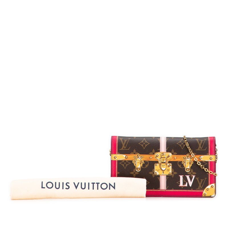 Louis Vuitton Monogram Pochette Weekend Shoulder Bag Brown Red Leather