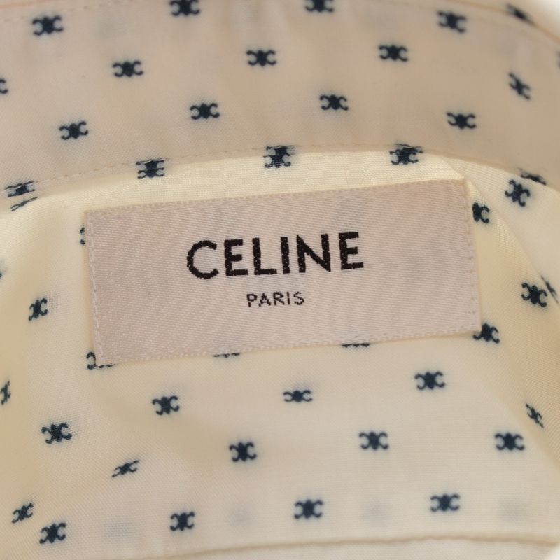 Celine Rayon Viscose Triomphe Loose Blouse Shirt Top Vanilla Navy White 36