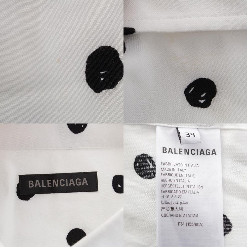 Balenciaga Polka Dot Print Shirt Blouse Top White 34