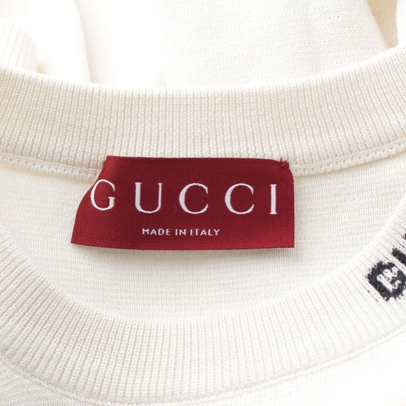 Gucci Silk Cotton Logo Embroidery Short Sleeve Sweater Knit Top White XL
