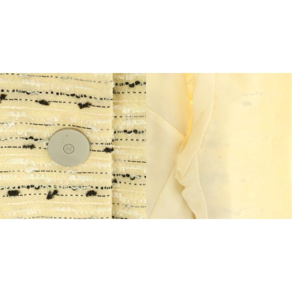 Chanel 99c Tweed Jacket Skirt Set Top and Bottom Knee Length Tight 40 Ivory