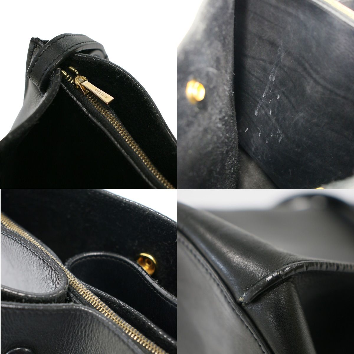 Celine Bucket Leather Shoulder Bag Black