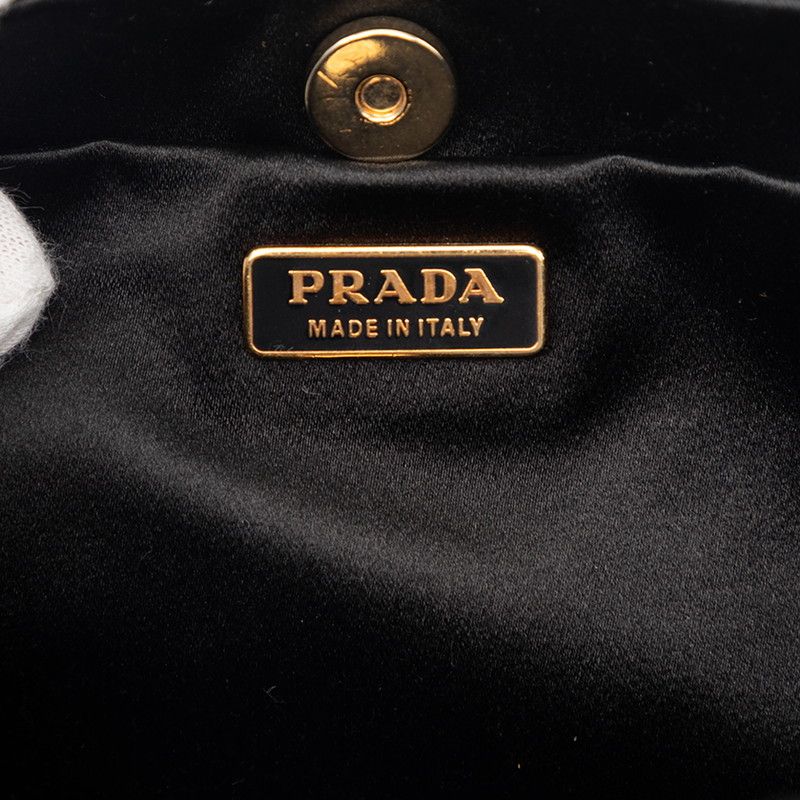 Prada Chain Shoulder Bag Black Gold Nylon Leather