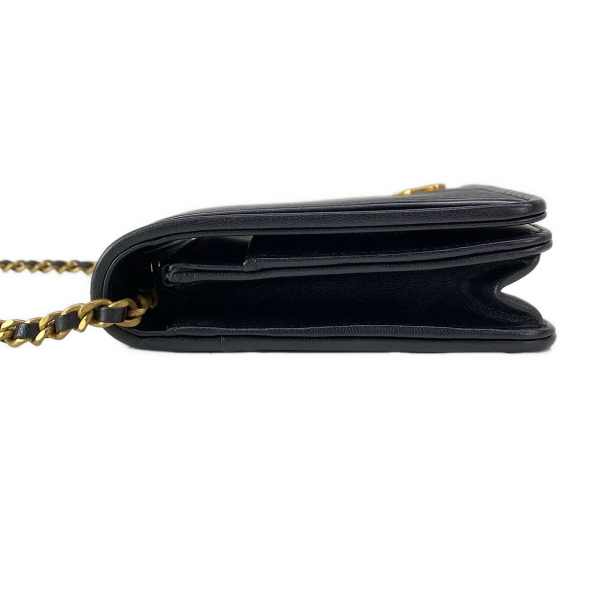 Chanel Wallet Black Chain Vintage Gigold Faux Pearl Leather