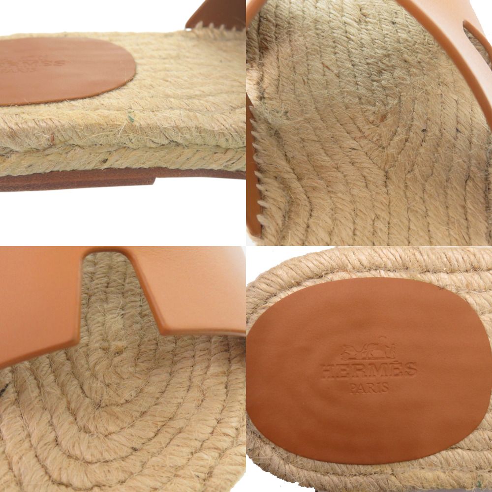 Hermes Espadrilles Antigua 42) Calf Leather Natural Brown Sandals Shoes
