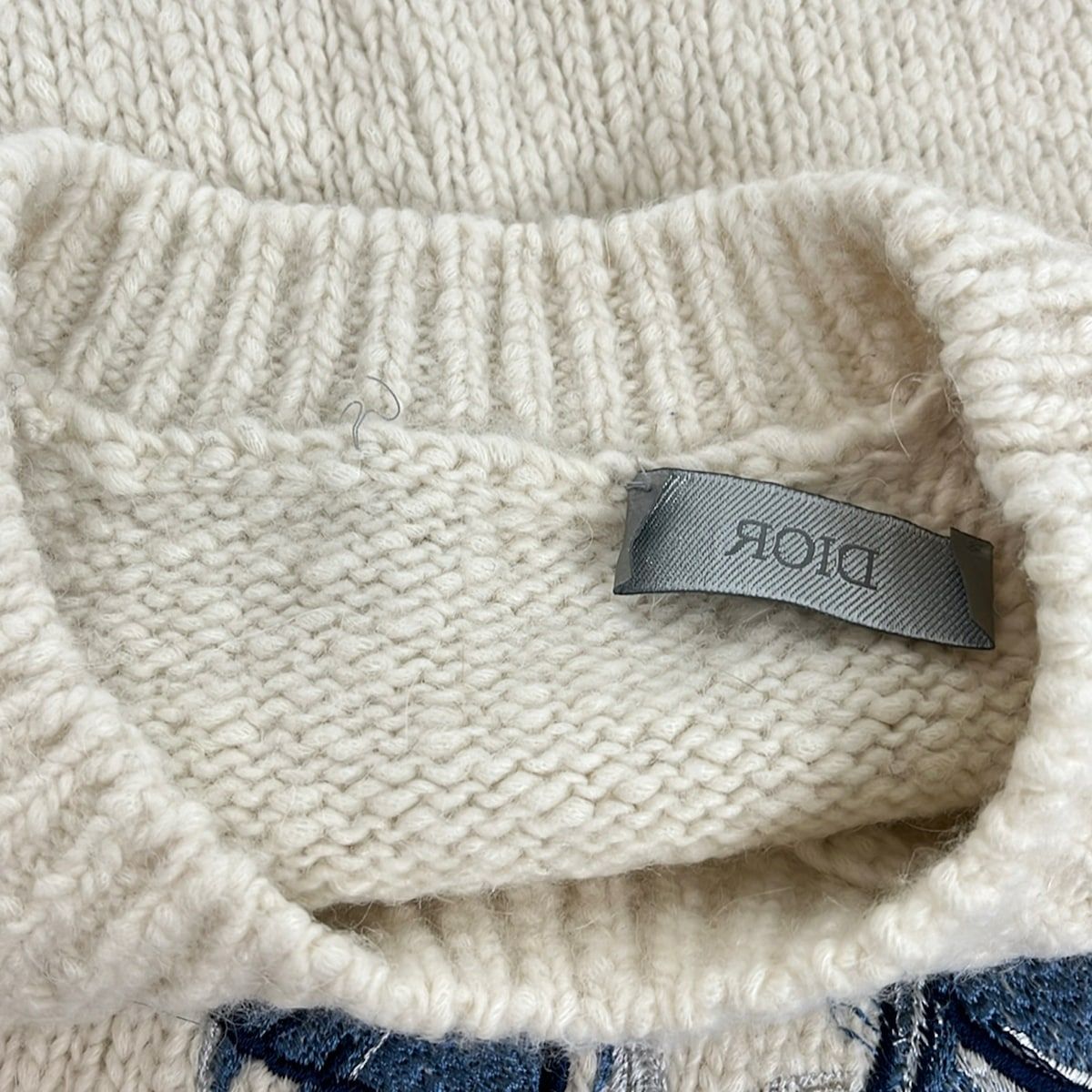 Dior Long Sleeve Sweater M Ivory Blue White