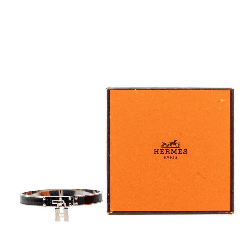 Hermes Kelly Bangle Cadena Lock Silver Leather Metal