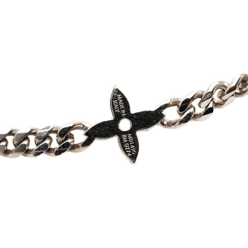 Louis Vuitton Necklace Monogram Low Flower Motif Chain Silver Metal