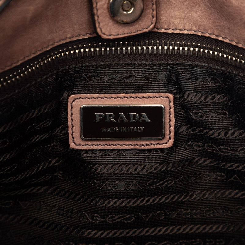 Prada Glace Zippers Tote Shoulder Bag 2-Way Beige Gray Leather