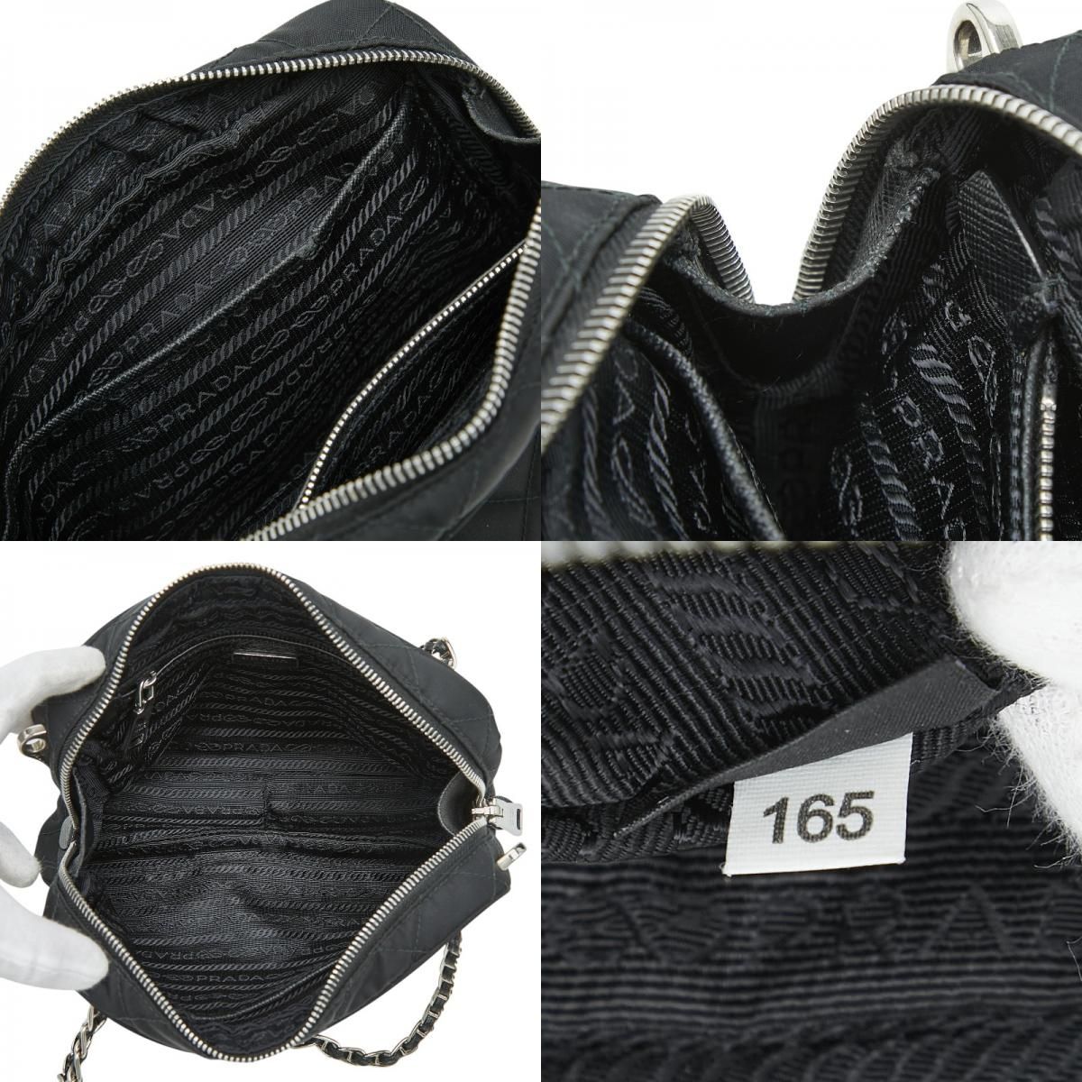 Prada Chain Quilted Handbag Black Nylon