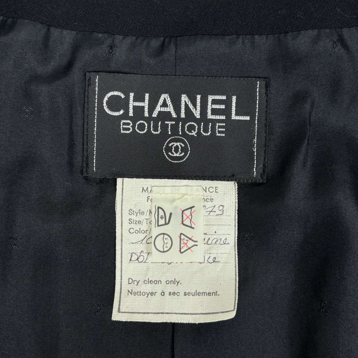 Chanel Collarless Jacket CC Logo Barley Button Wool Black