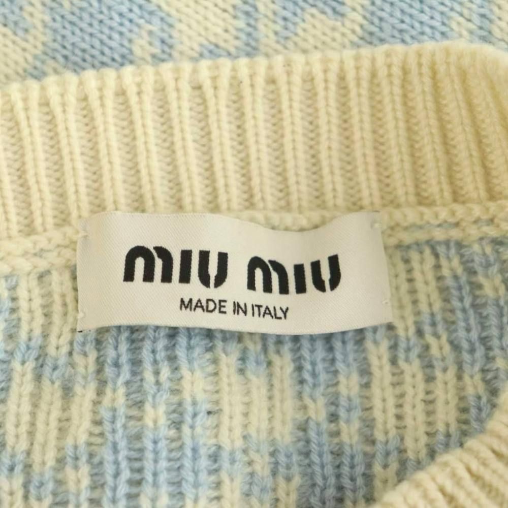 Miu Miu Miu Cashmere Logo Embroidery Houndstooth Cardigan Knit Long Sleeve 38