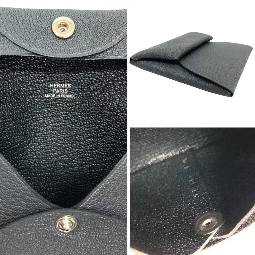 Hermes Bastia Verso Coin Purse Gray Misty Noir Bicolor