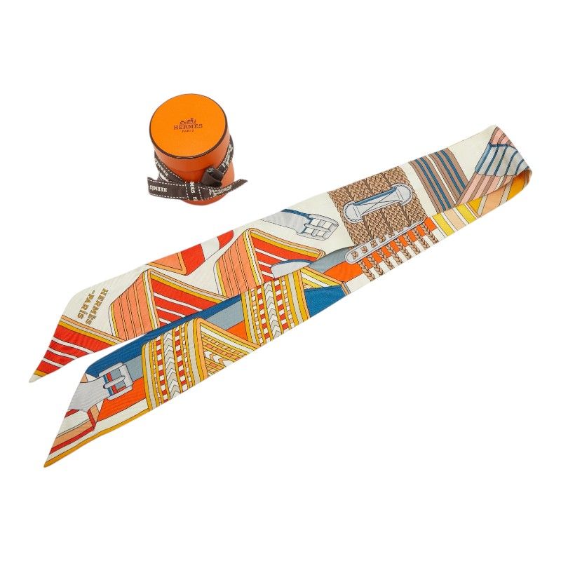 Hermes Twilly Sangles en Zigzag Sangle Scarf Beige Multicolor