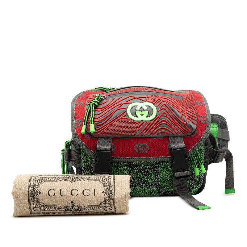 Gucci GG Nylon Small Backpack Belt Bag Red Green Gray Leather Rubber