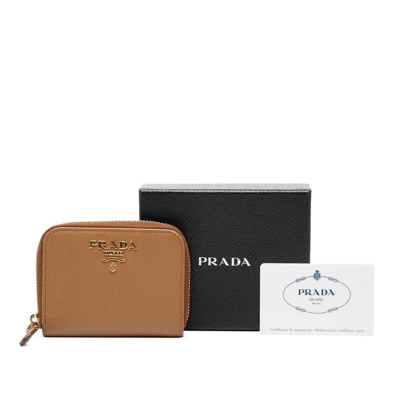 Prada Logo Coin Purse 1 mm 268 Caramel Brown Saffiano Leather