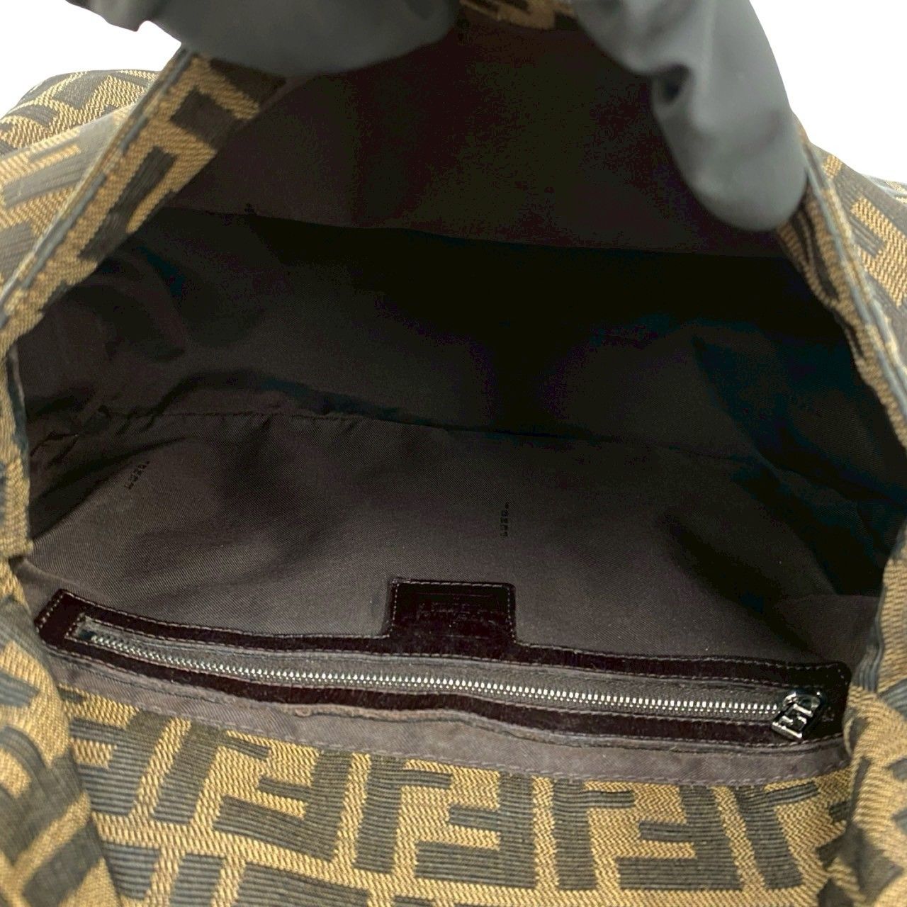 Fendi Mamma Bucket Zucca FF Logo Pattern Canvas Leather Shoulder Bag Brown
