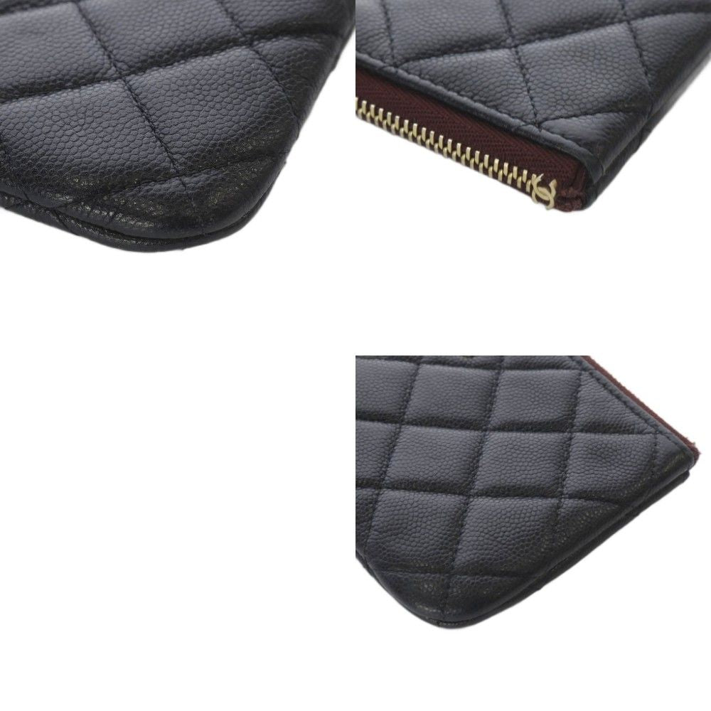 Chanel Quilted Caviar Leather Classic Small Zip Pouch CC Logo Black
