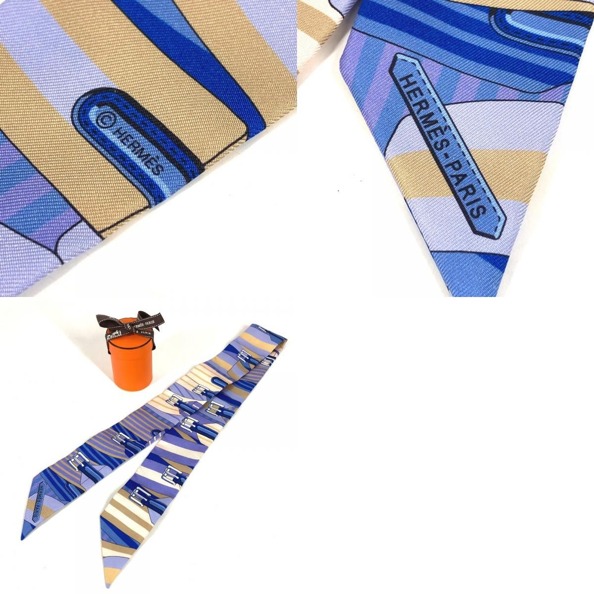 Hermes Scarf Twilly Tiri Silk Blue