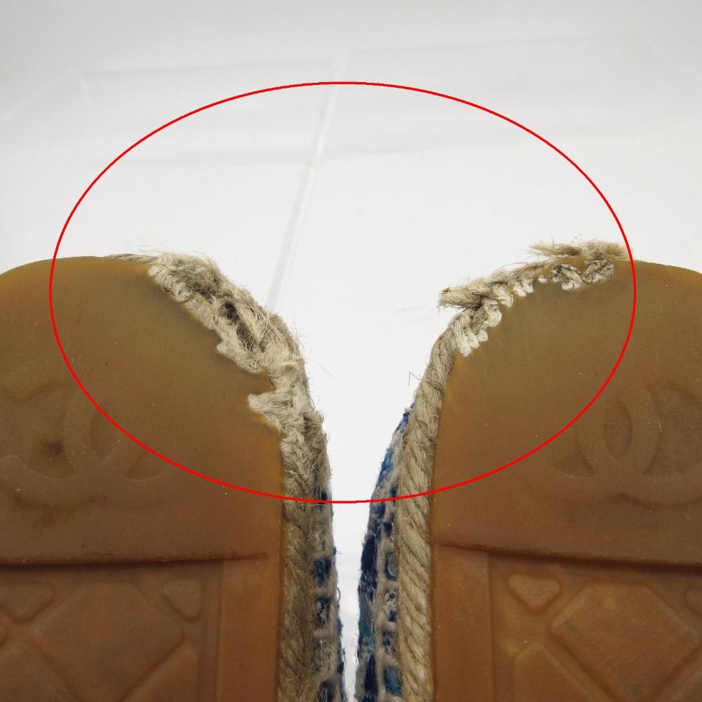 Chanel Sandals CC Logo Espadrilles Shoes Tweed Blue