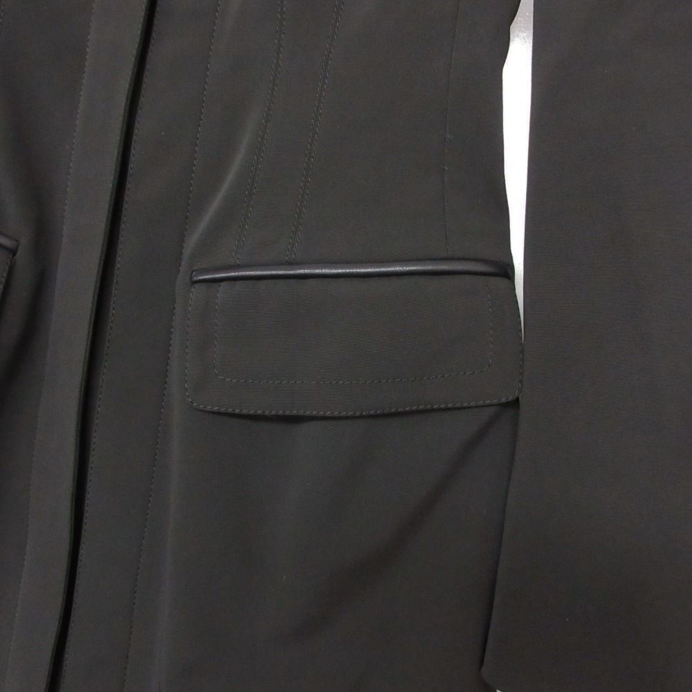 Prada Coat Padded Leather Piping Zip Up Long Tight Silhouette Black