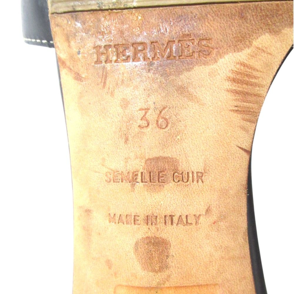 Hermes Leather Mules Sandals 36 Black