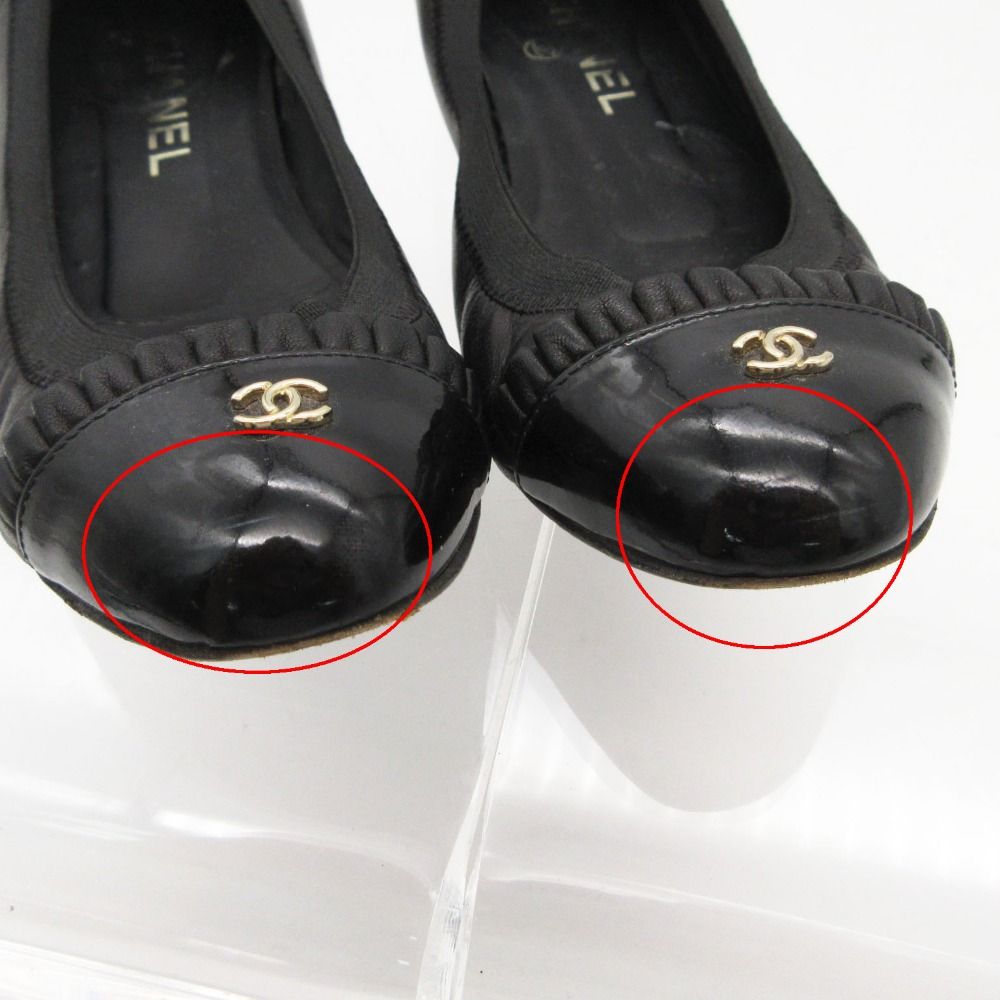 Chanel Ballet Shoes CC Logo Leather Frill Black