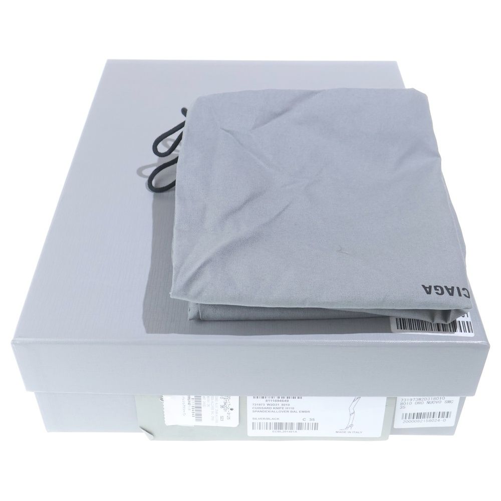 Balenciaga Knife Allover Logo 110 mm Over the Knee Boots in Silver High