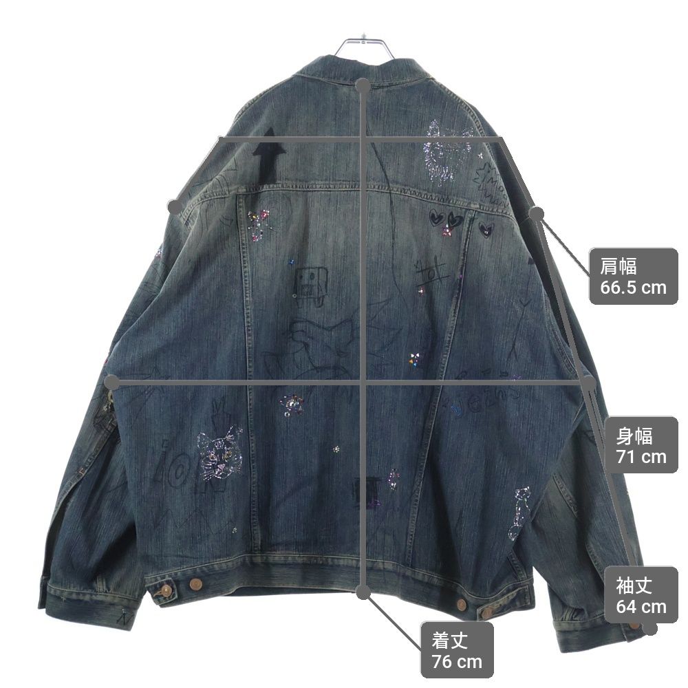 Balenciaga Distressed Graffiti Decoration Denim Jacket Sequin Indigo