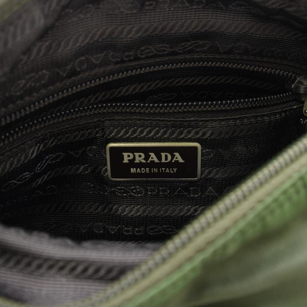 Prada Tessuto Zip Top Cross Triangle Logo Nylon Green TK OH MU Shoulder Bag