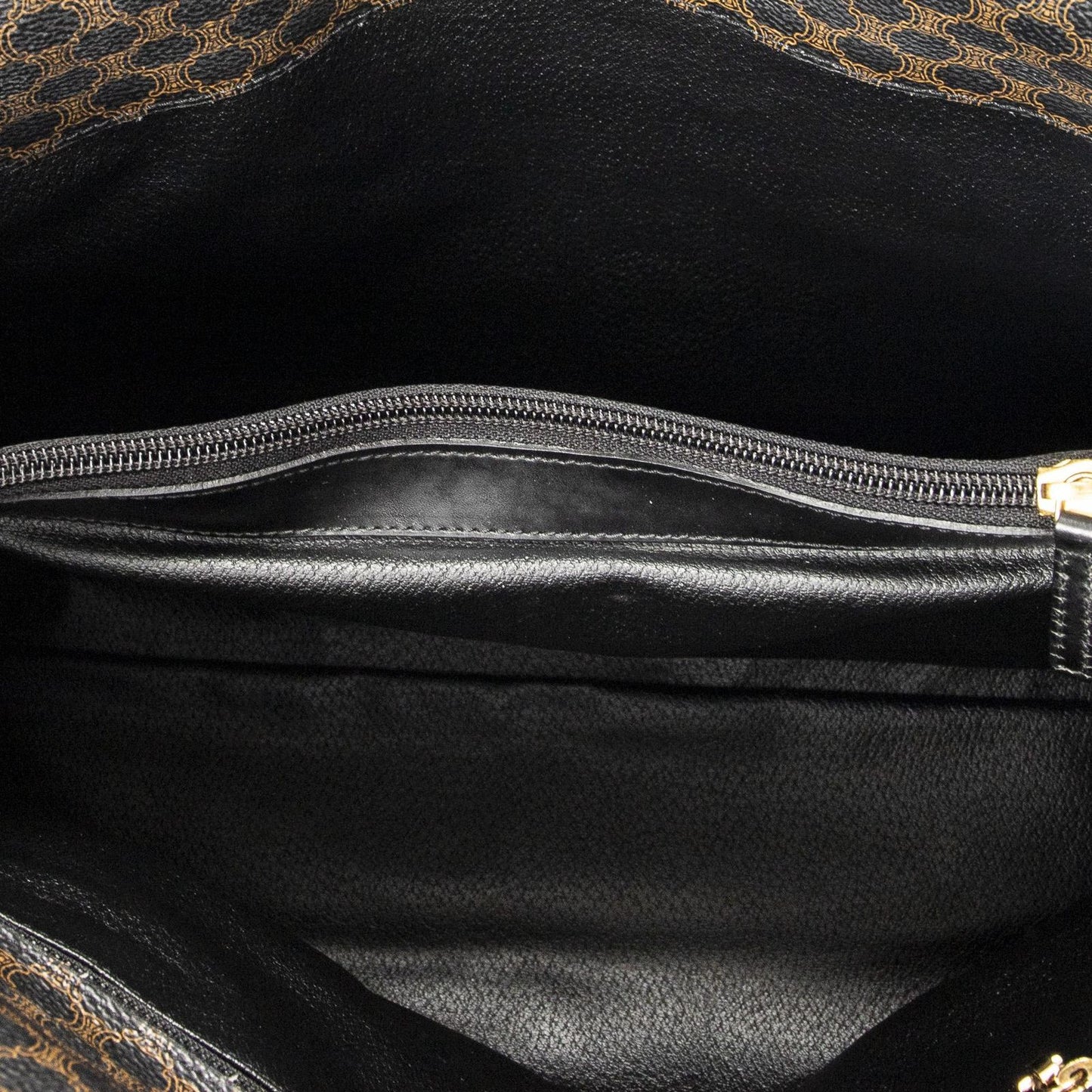 Celine Fold Over Tote Black Brown Macadam Canvas