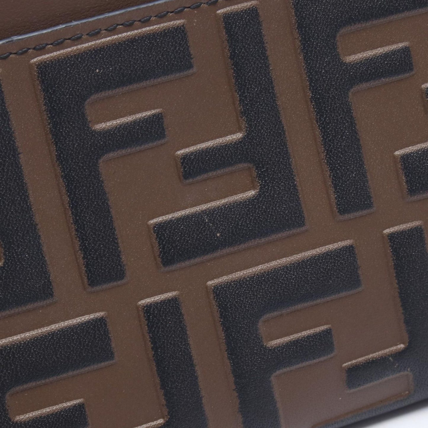 Fendi Coin Case FF Diamond Card Brown Leather FF Zip