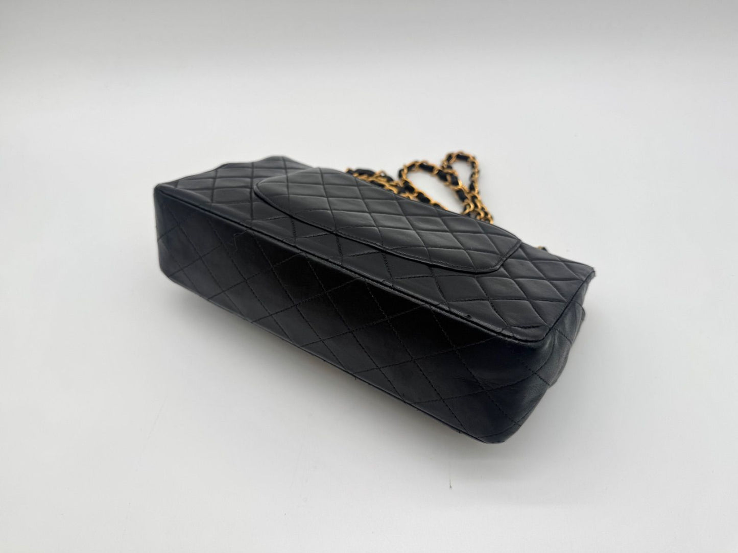 Chanel Large Shoulder Bag Quilted Turnlock Double Flap CC Logo Leather Black — view 9