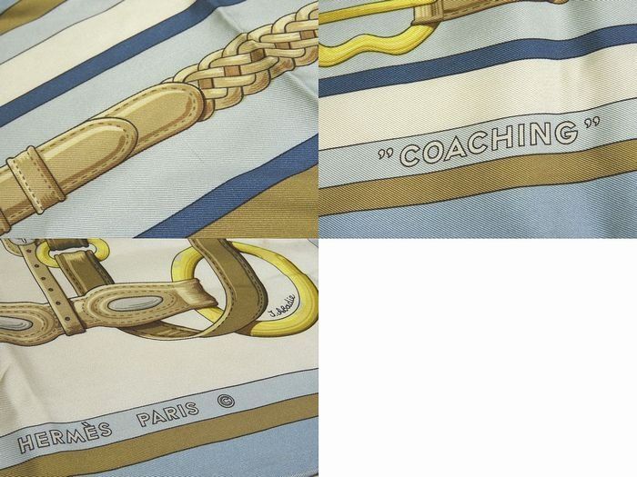 Hermes Carre 90 Scarf Coaching Silk 100% Light Blue Horse Tackle 8C — view 5