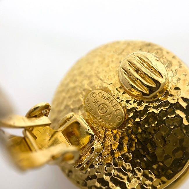 Chanel Earrings Gold Pearl White Logo