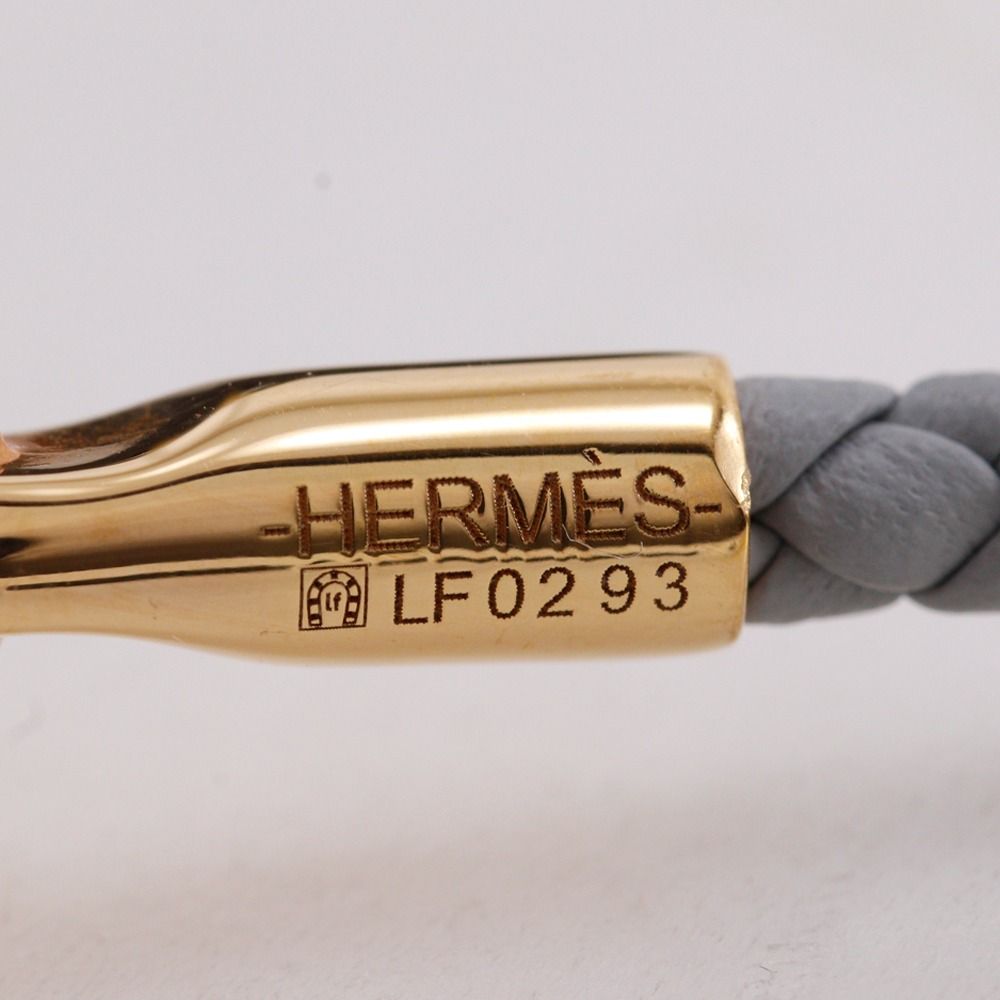 Hermes Glenan Double Tour Leather Gold Plated Gray Bracelet