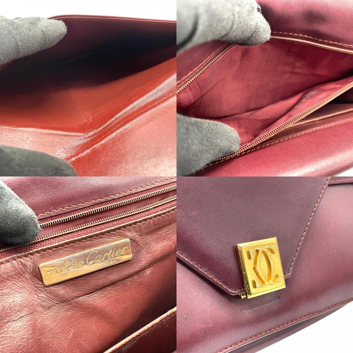 Cartier Must de Cartier Leather Shoulder Bag Bordeaux Gold Line Crossbody
