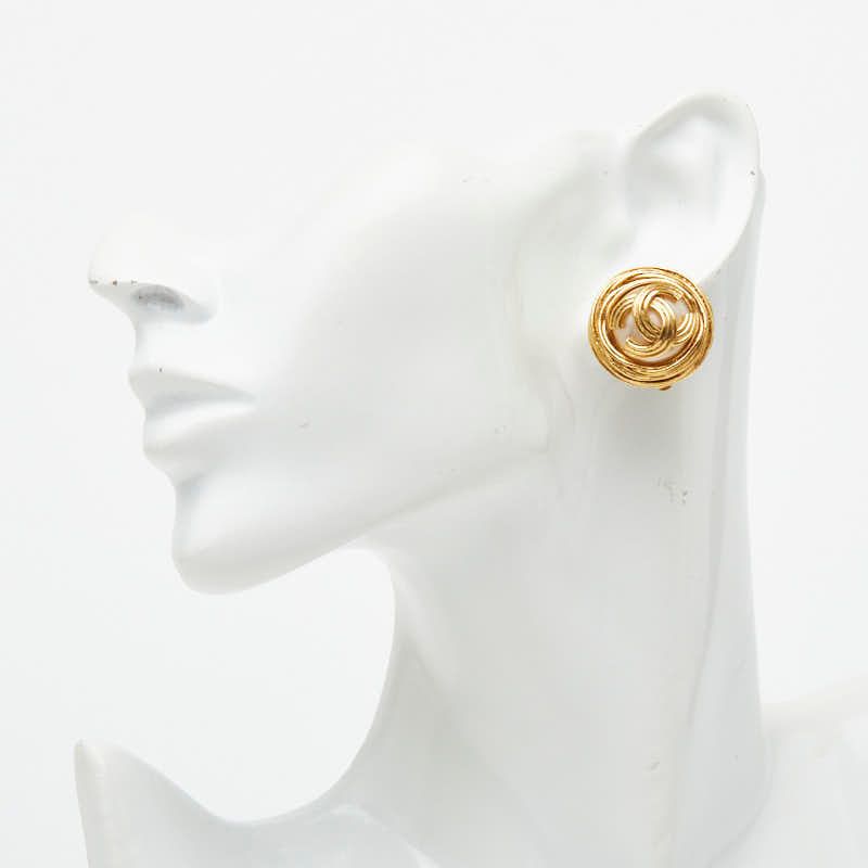 Chanel CC Logo Vintage Earrings Ring Gold Plated Faux Pearl