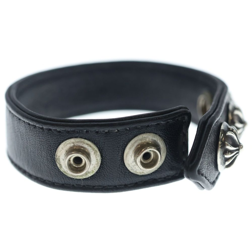 Chrome Hearts Cross Ball 3 Buttons 2 Snaps Leather Bracelet Black Silver — view 6