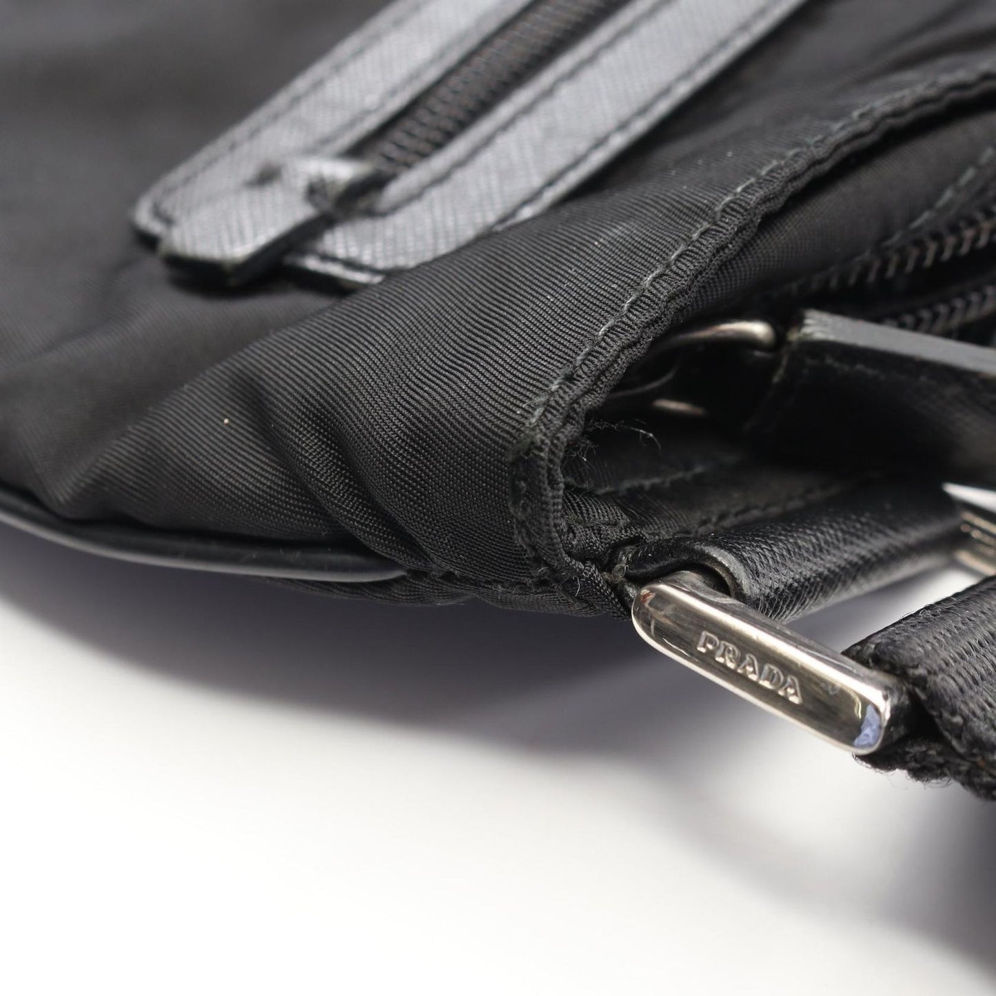 Prada Shoulder Bag Viaggio Black Nylon Saffiano Leather Triangle Logo — view 9