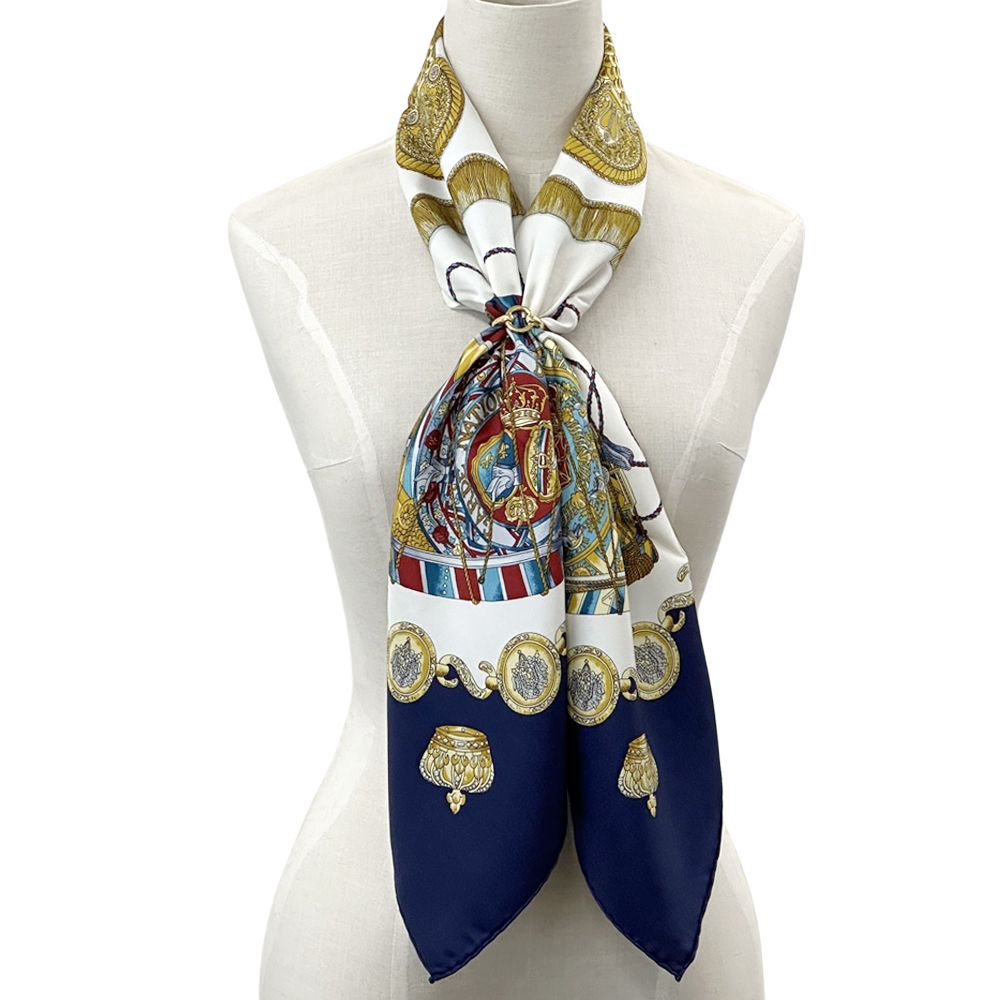 Hermes Scarf Carre 90 les Tambours Taiko Drum Silk Navy Multicolor Musical — view 6