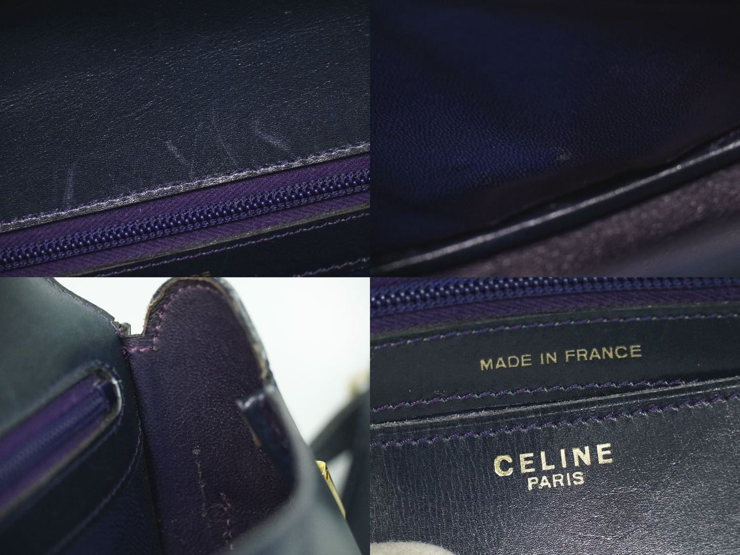 Celine Horse Shoe Shoulder Bag Pochette Leather Navy — view 9