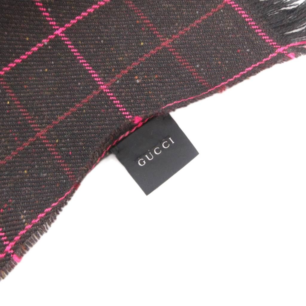 Gucci Scarf Shawl Wool Plaid Fringe Black Pink — view 7